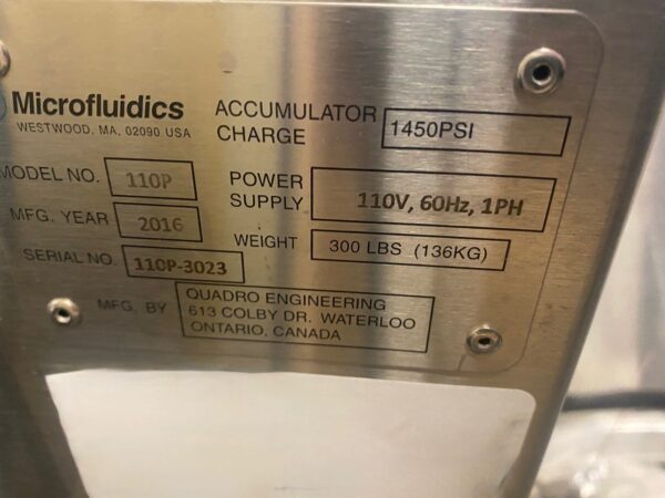 One used Microfluidics Microfluidizer, Model M-110P - Image 2