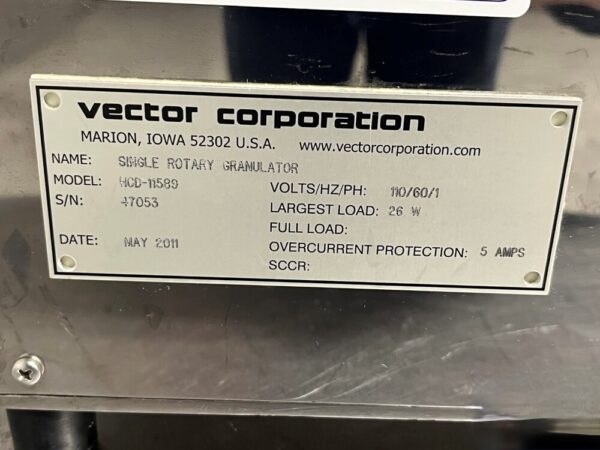 One used Vector Singular Rotary Granulator, HCD-11589 - Image 2