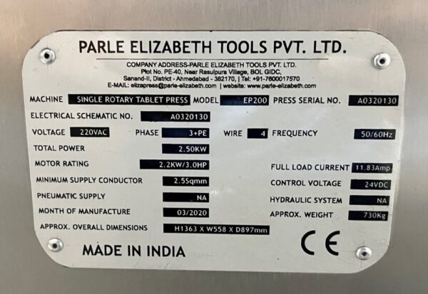 One used Parle Elizabeth Tools EP-200 Single Rotary Tablet Press - Image 7