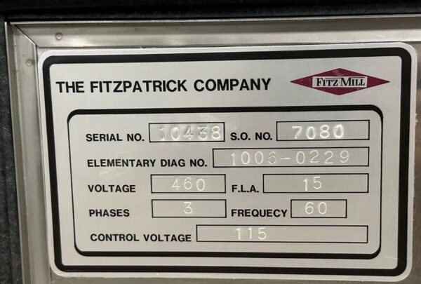 One Used D6A Fitzpatrick Fitzmill, Stainless Steel Construction - Image 6