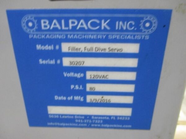 One used Balpack (AESUS) Model Filler, Full Dive Servo, 6 Head Metering Pump Filler - Image 2