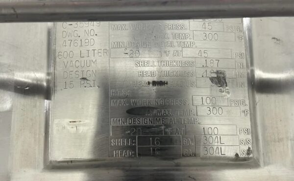 One of 4 Available Used 600 Liter Precision Stainless Jacketed Receiver Vessels, 316L SS Construction - Image 5