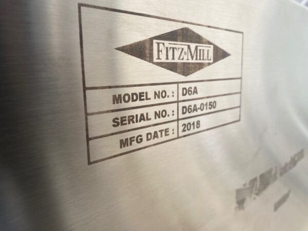 One Used Fitzpatrick Fitzmill Model D6A Stainless Steel Construction - Image 2