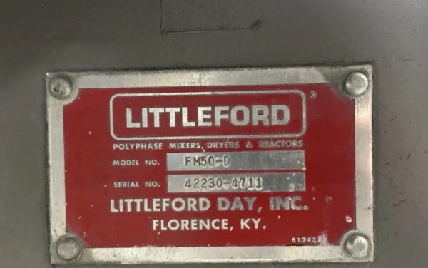 One Used 1.8 Cu Ft Littleford Mixer, FM 50D-1Z, S/S, JKT - Image 2