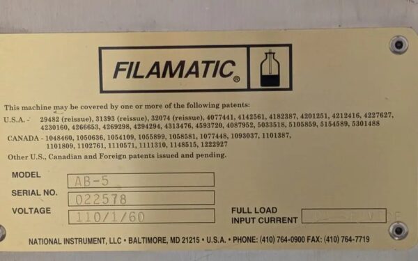 One Used Filamatic Filler, Model AB-5 - Image 2